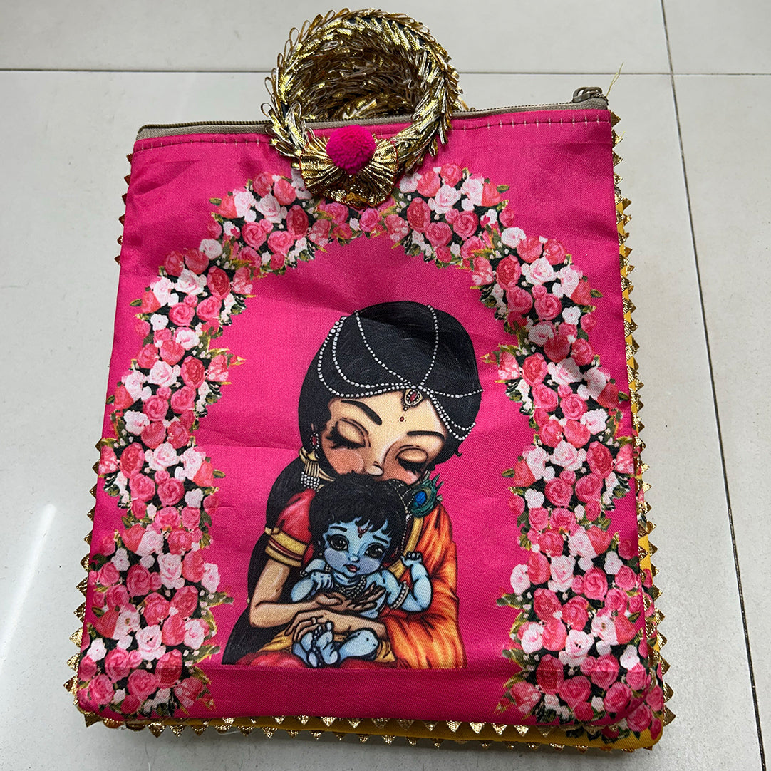 Krishna And Yashoda Maa Zipper Bag | Babyshower Giftbag | Housewarming Giftbag | Indian Favor Bag | Festive Gift Bag