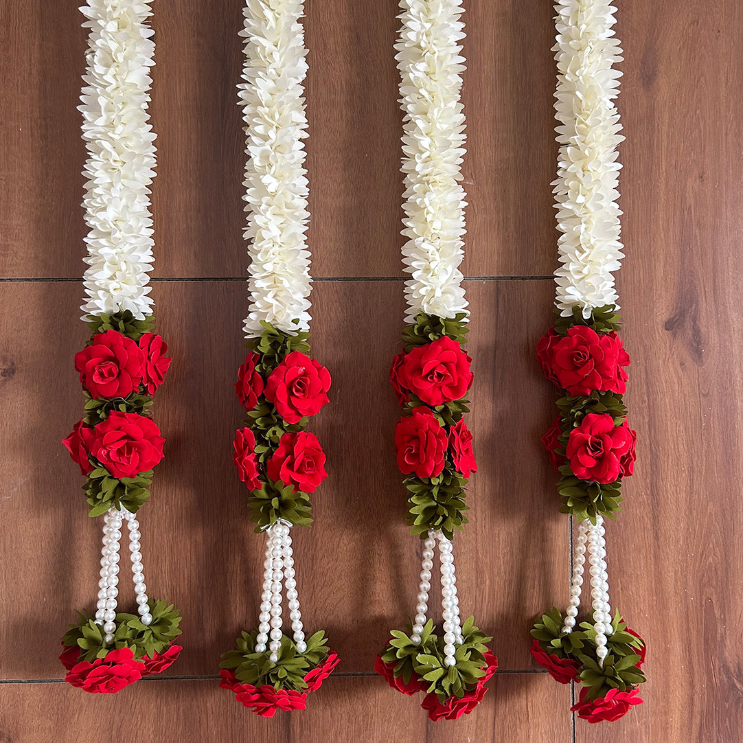 Red Rose Pearl Tassel Gajra String