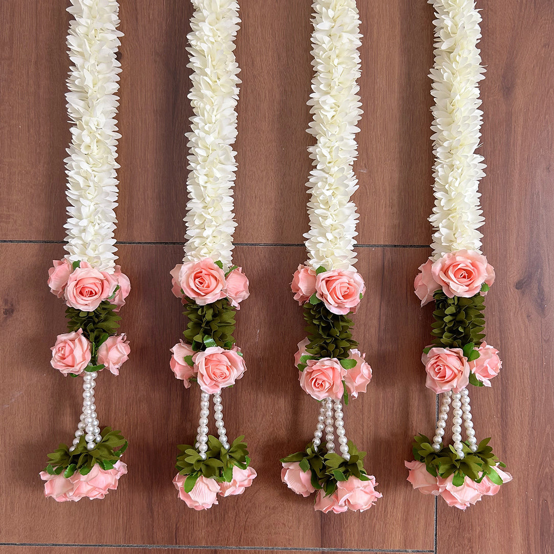 Pink Peach Rose Pearl Tassel Gajra String