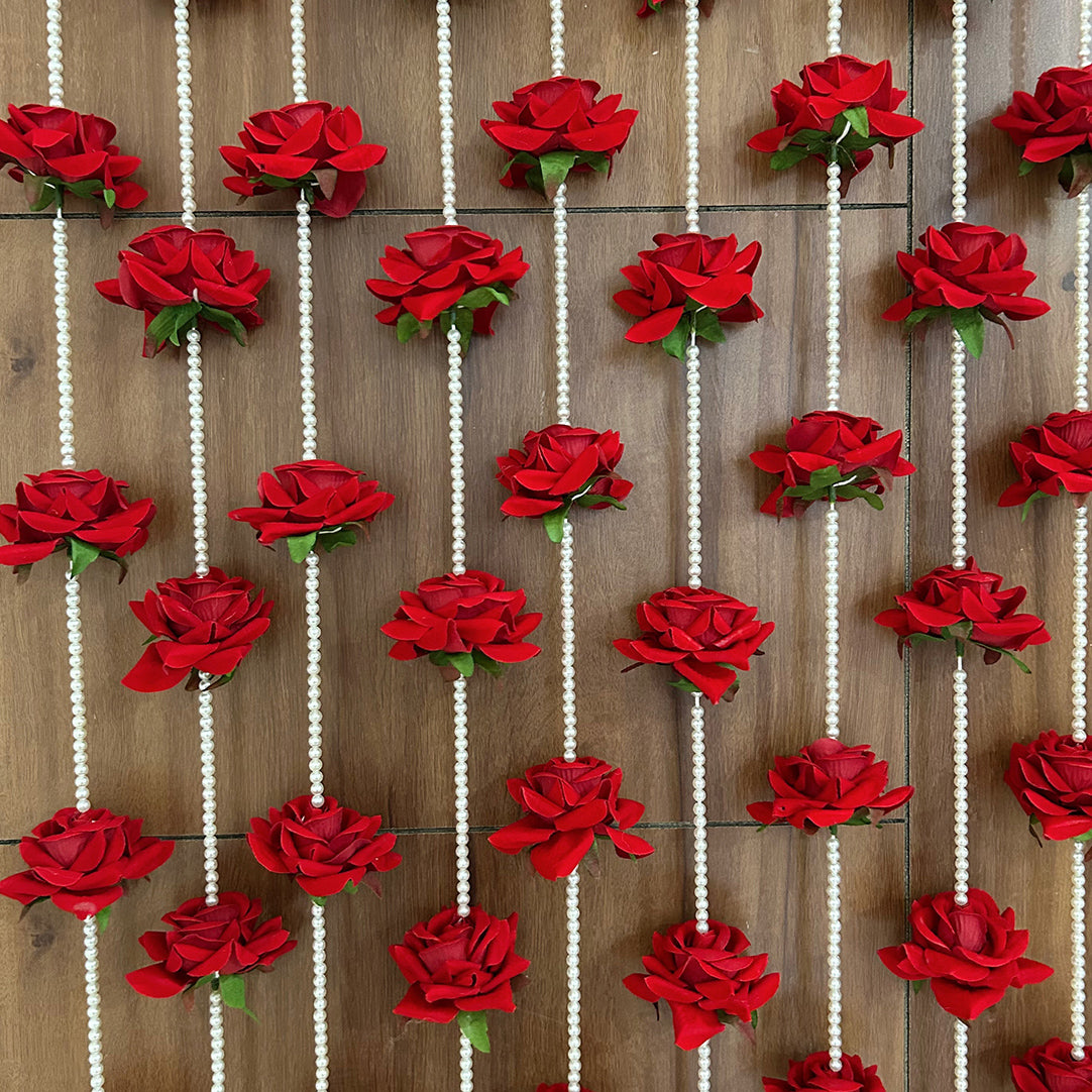 Red Rose and White Pearl Decorative Garland/Stream for Ganesh,Navratra, Diwali and Other Festivals and Occasions