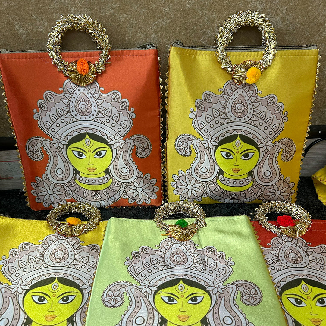 Durga Maa Digital Printed Zipper Bags | Return Gift Bag for Pooja, Navratri | Indian Favor Bag | Festive Gift Bag