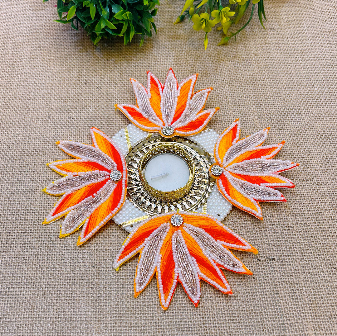 Orange Lotus Decorative Rangoli T-light – Diwali & Festive Home Decor