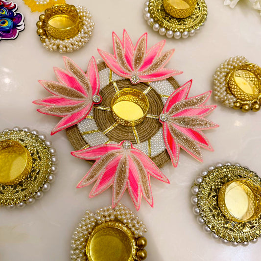 (Set of 7) Pink Lotus Decorative Rangoli Set – Elegant Acrylic Rangoli for Diwali & Home Decor