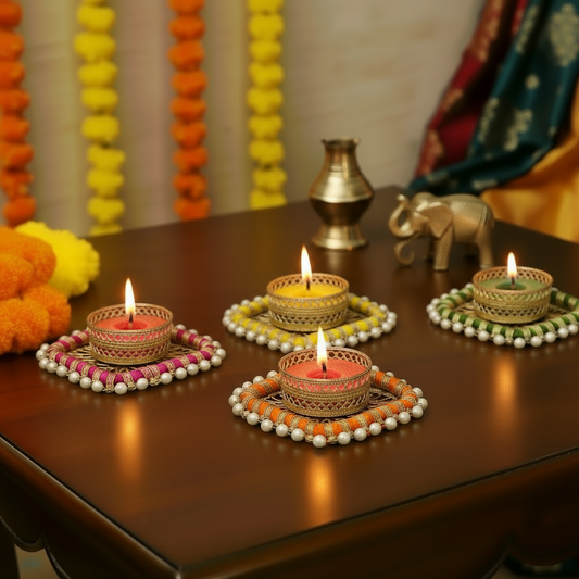 (Set Of 5) Decorative Ring Diya - Square
