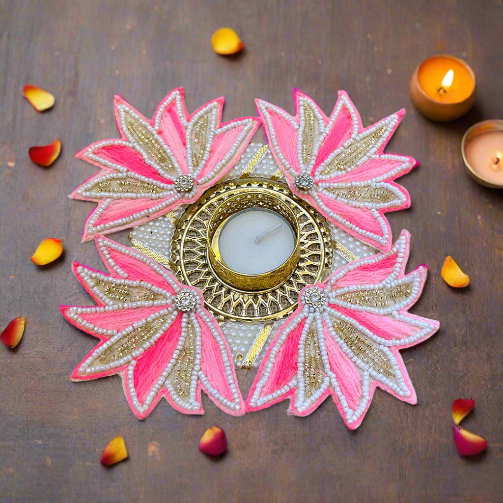 Pink Lotus Decorative Rangoli T-light – Diwali & Festive Home Decor
