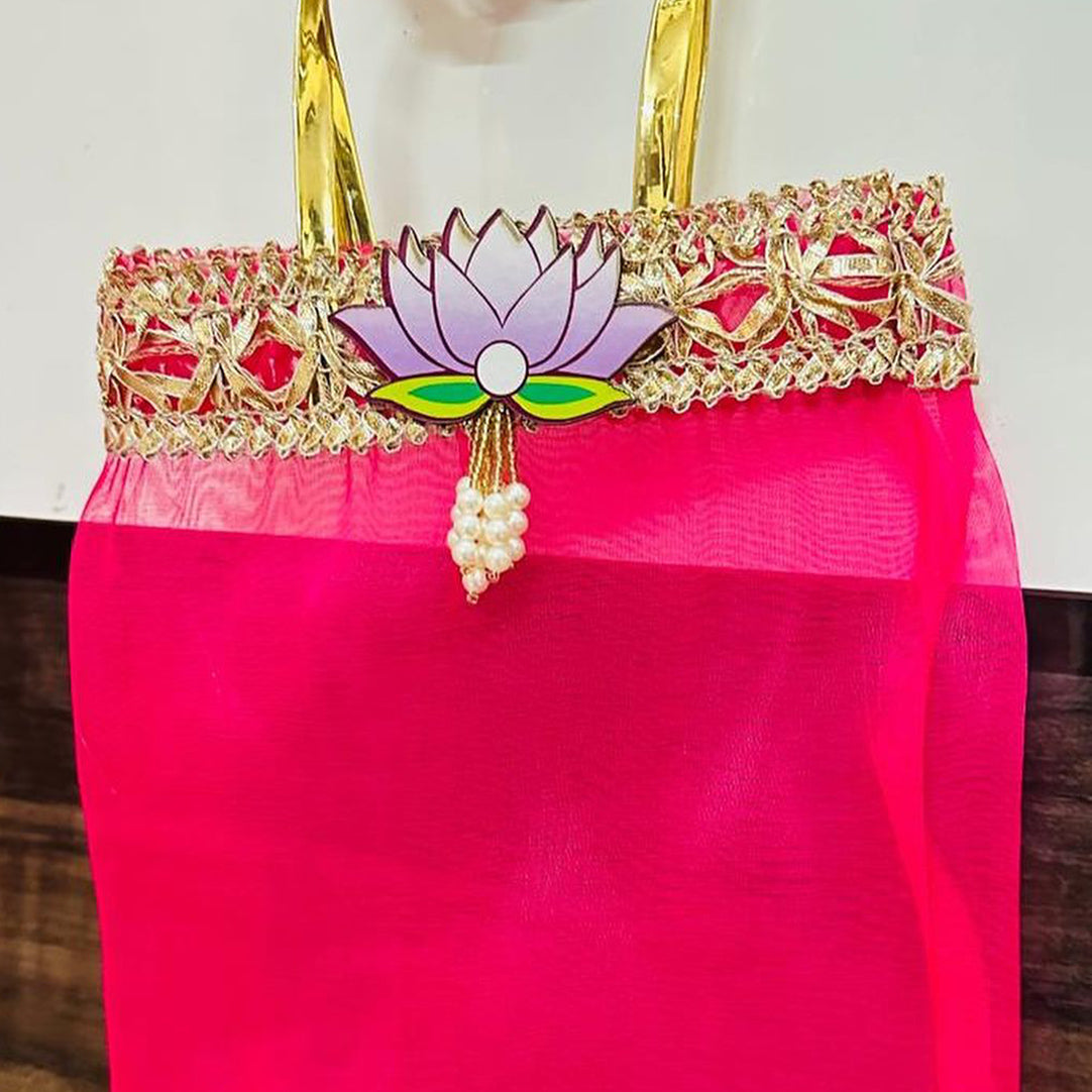 Multicolor Lotus Motif Organza Return Gift Bag – 7x9 Inch | Elegant Festive & Pooja Favor Bag
