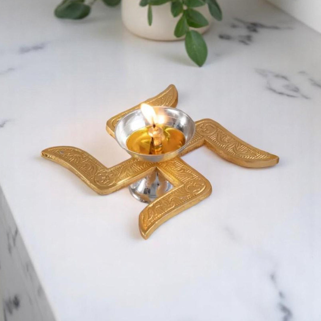 Golden Swastik Diya | Red Box Swastik Diya β Return Gift for Diwali, Pooja, Housewarming & Baby Shower