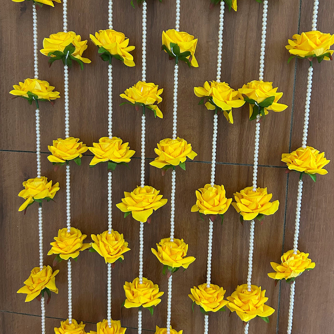 Yellow Rose and White Pearl Decorative Garland/Stream for Ganesh,Navratra, Diwali and Other Festivals and Occasions