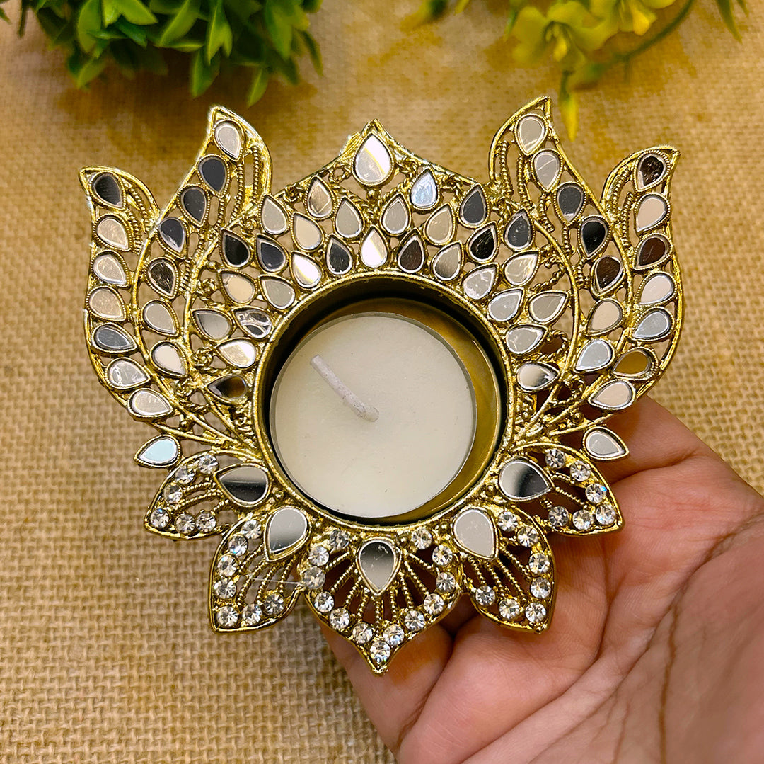 (Single) Metal Lotus Shape Mirror Tea Light