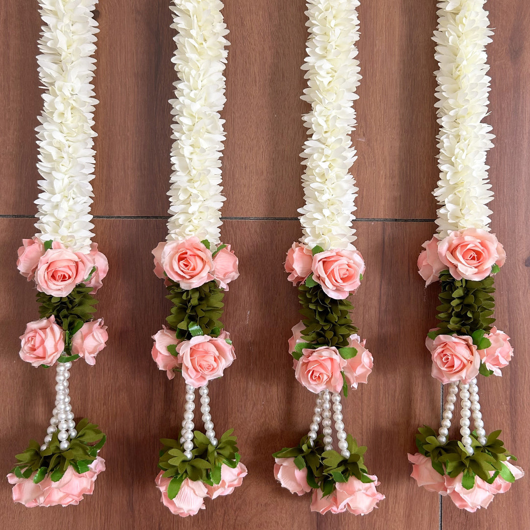Pink Peach Rose Pearl Tassel Gajra String