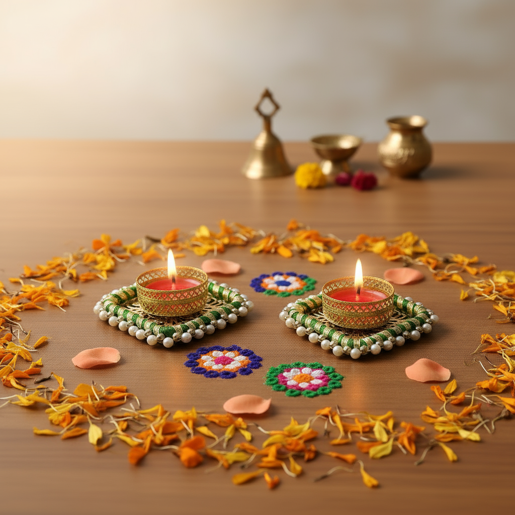 (Set Of 5) Decorative Ring Diya - Square
