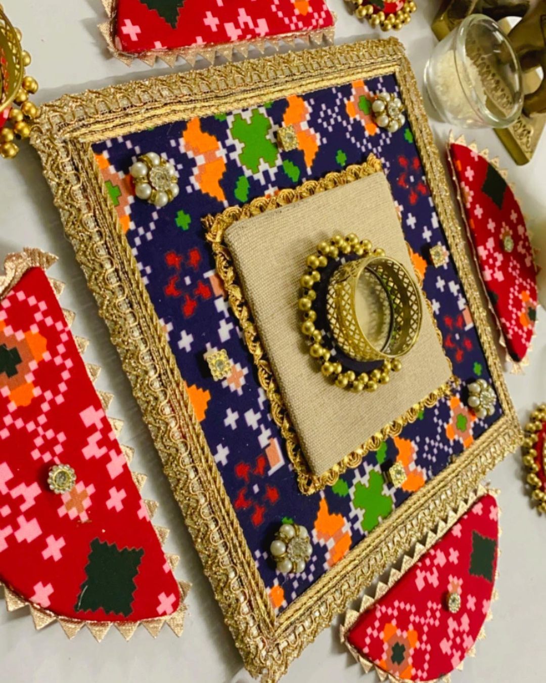 Blue-Red Patola Rangoli Set (Set of 9)