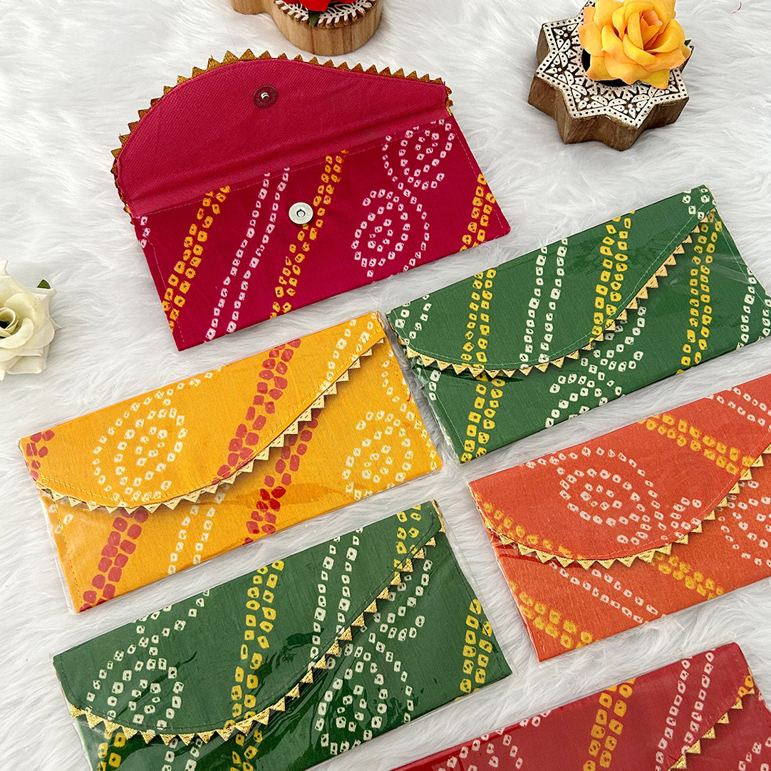 Traditional Bandhej Gifting Envelope | Return Gift envelope for Wedding, Haldi, Mehndi, Diwali | Indian Favor Bag |Festive Gift Bag