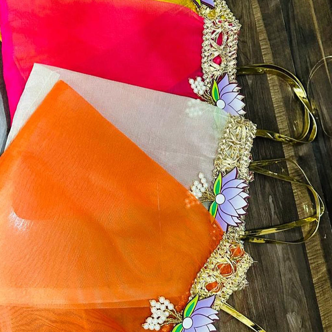 Multicolor Lotus Motif Organza Return Gift Bag – 7x9 Inch | Elegant Festive & Pooja Favor Bag