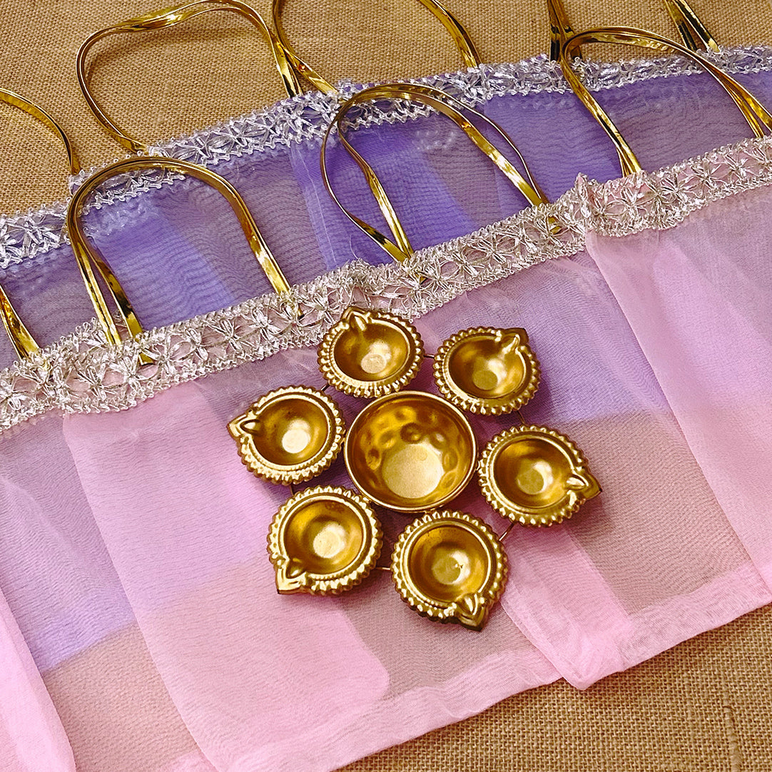 Tissue Organza Bag & Diya Urli Combo | Festive Gift Set for Diwali & Pooja