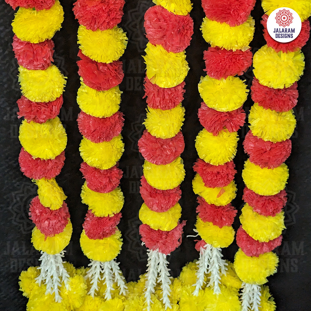 Decorative Red And Yellow Marigold With Rajnigandha Tassel Dangler