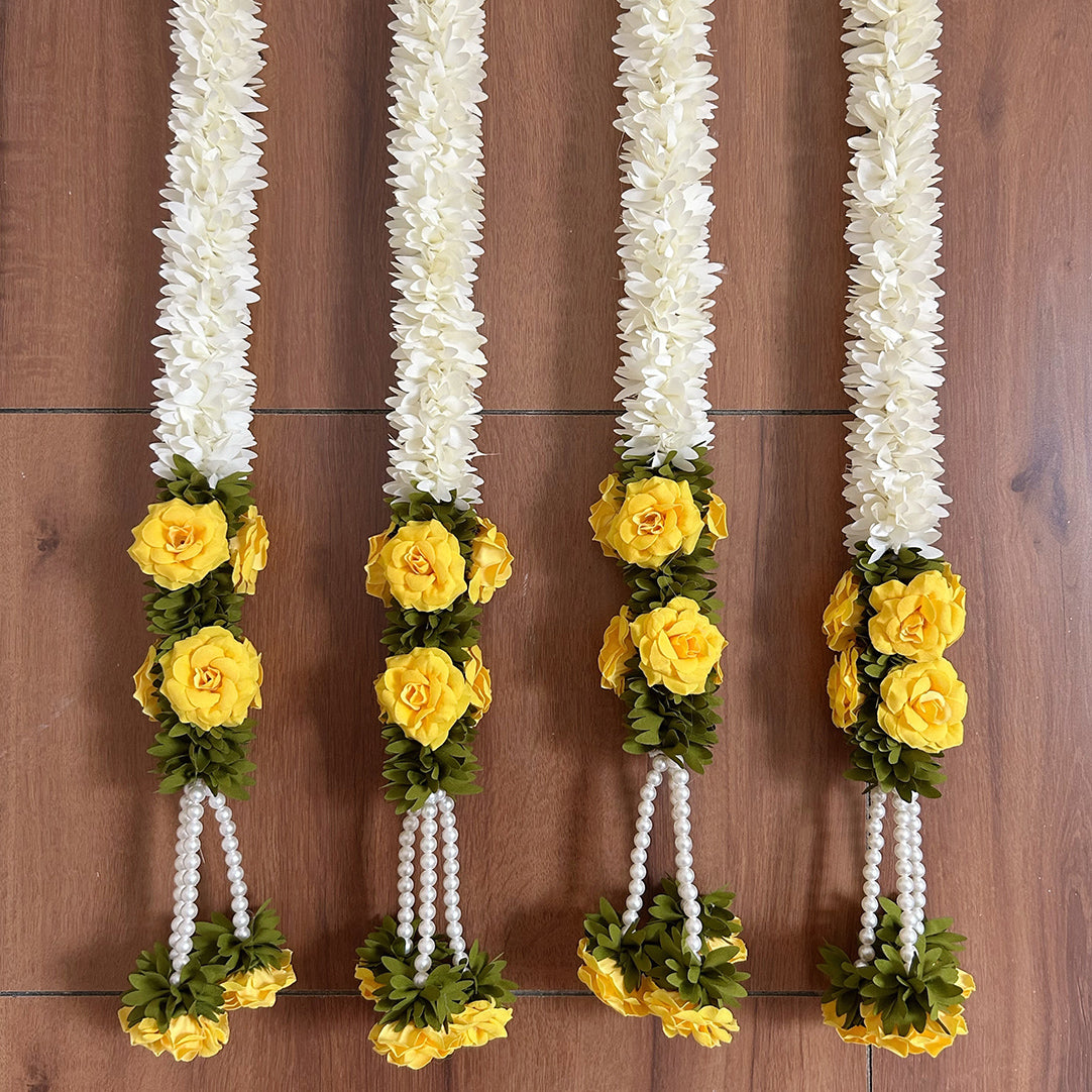 Yellow Rose Pearl Tassel Gajra String