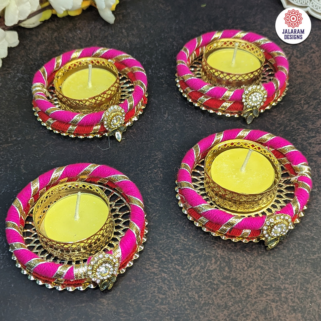 (Set Of 2) Red-Pink Bangle Tea -Light Holders