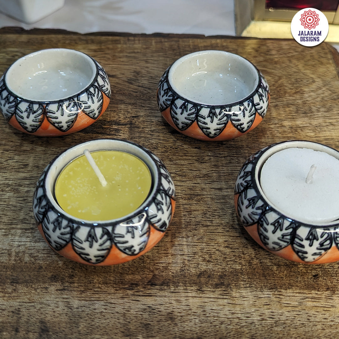 Blue Pottary Matki Diya (Orange) - Single Piece