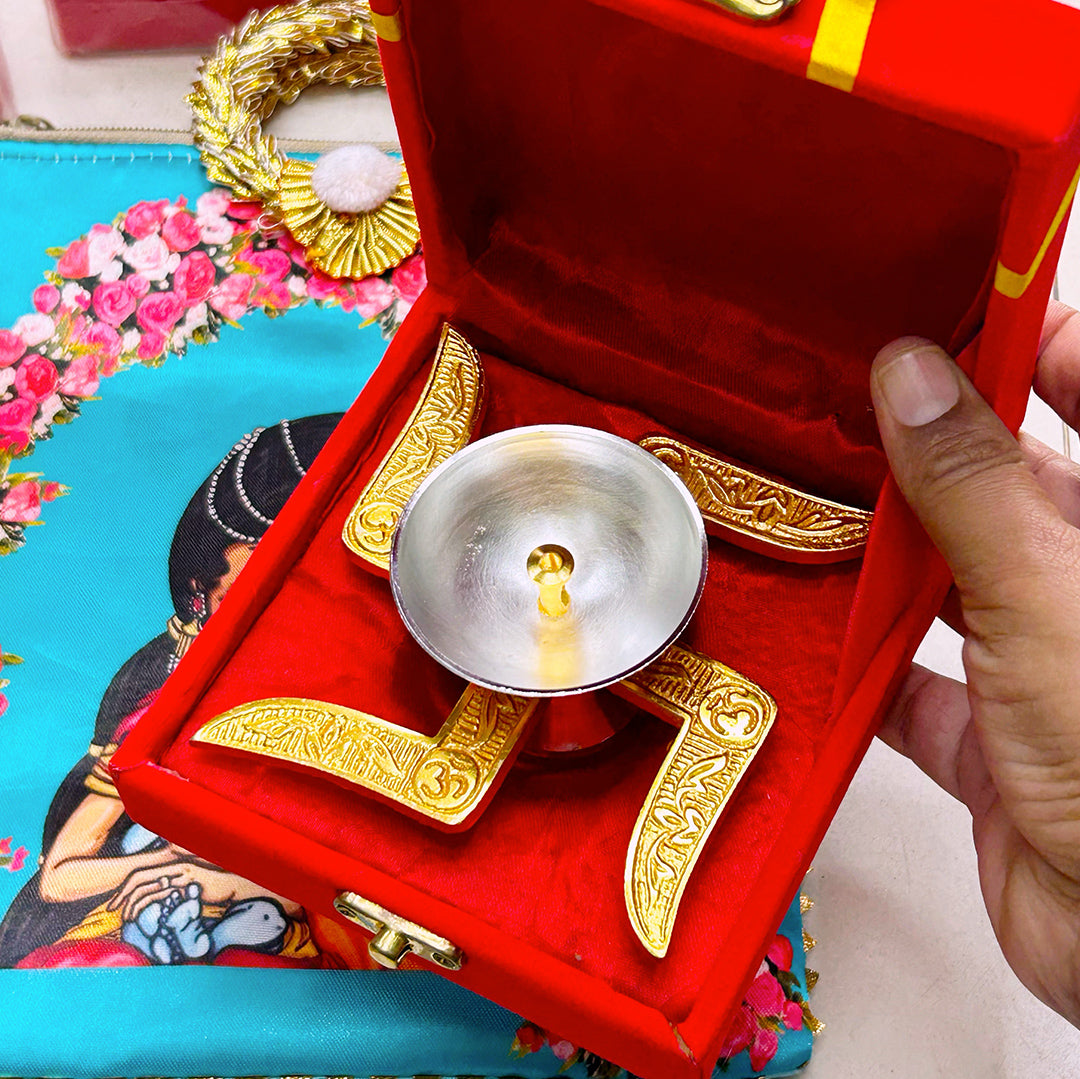 Golden Swastik Diya | Red Box Swastik Diya β Return Gift for Diwali, Pooja, Housewarming & Baby Shower