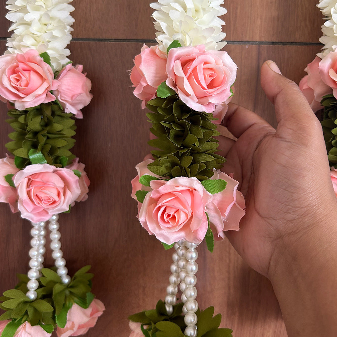 Pink Peach Rose Pearl Tassel Gajra String