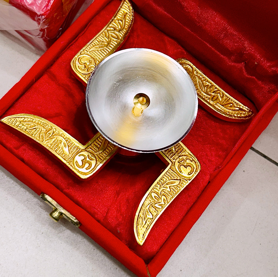 Golden Swastik Diya | Red Box Swastik Diya β Return Gift for Diwali, Pooja, Housewarming & Baby Shower