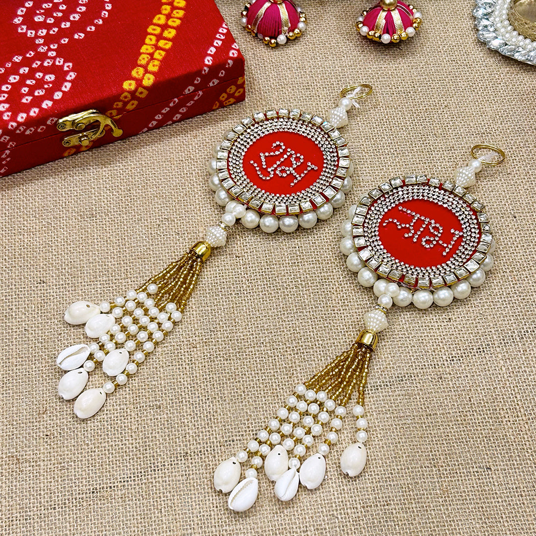 Diamond Shubh Labh With Shell Hanging