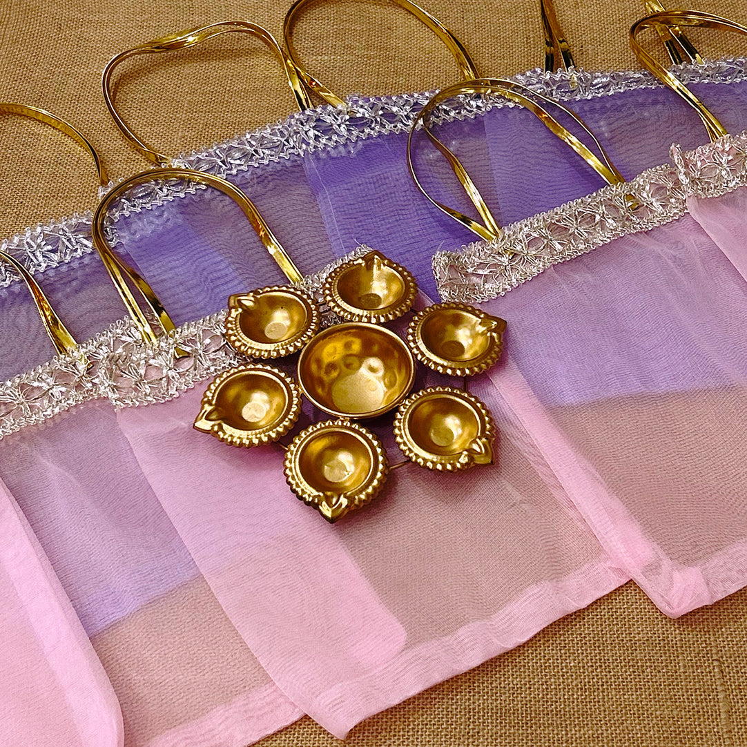 Tissue Organza Bag & Diya Urli Combo | Festive Gift Set for Diwali & Pooja