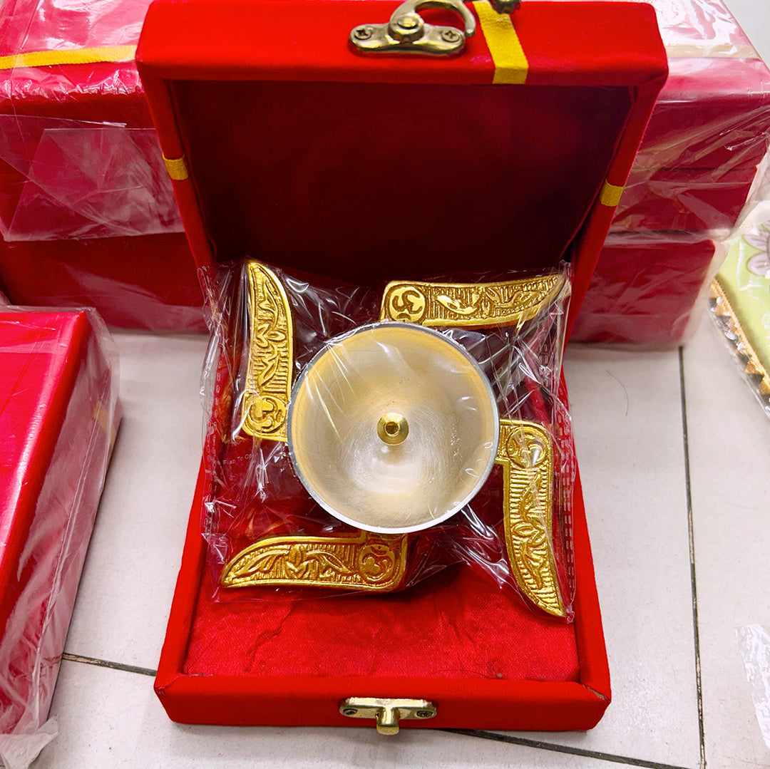 Golden Swastik Diya | Red Box Swastik Diya β Return Gift for Diwali, Pooja, Housewarming & Baby Shower