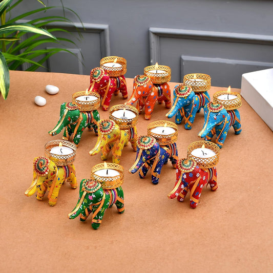 Set Of 2 Elephant Tealight Candles Holder for Birthday, Diwali, Festival Decoration Christmas Corporate Gifts Elephant Tealight Candle Holder Home Decoration Items for Diwali