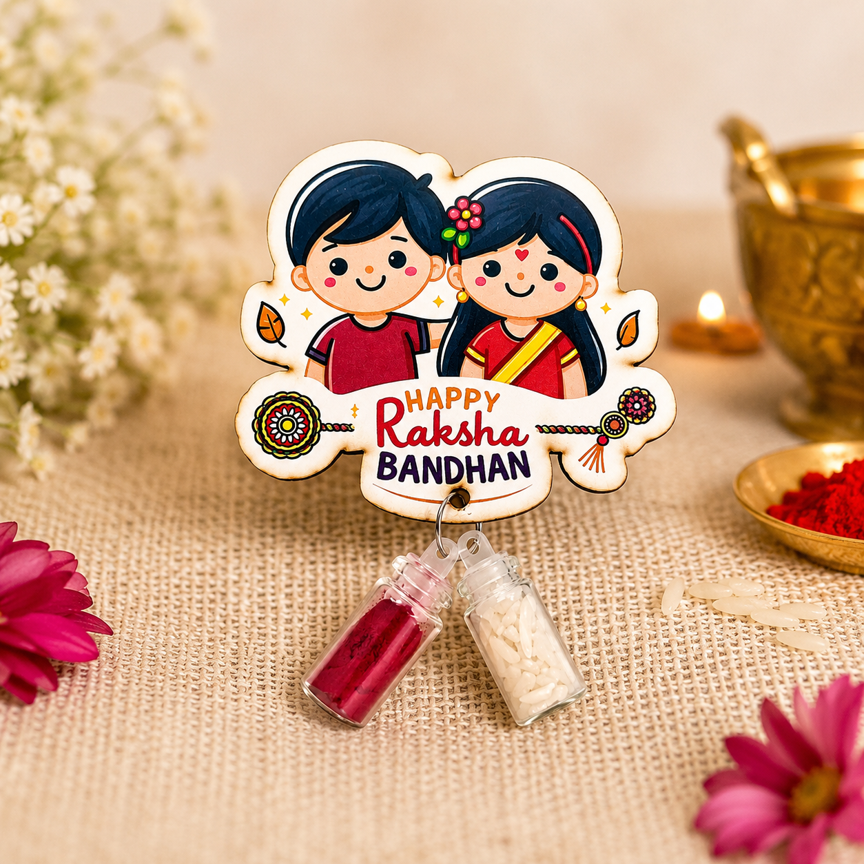 Happy Raksha Bandhan Kumkum Chawal Fridge Magnet | Roli Chawal Magnet | Rakhi Gift | Festive Indian Decor