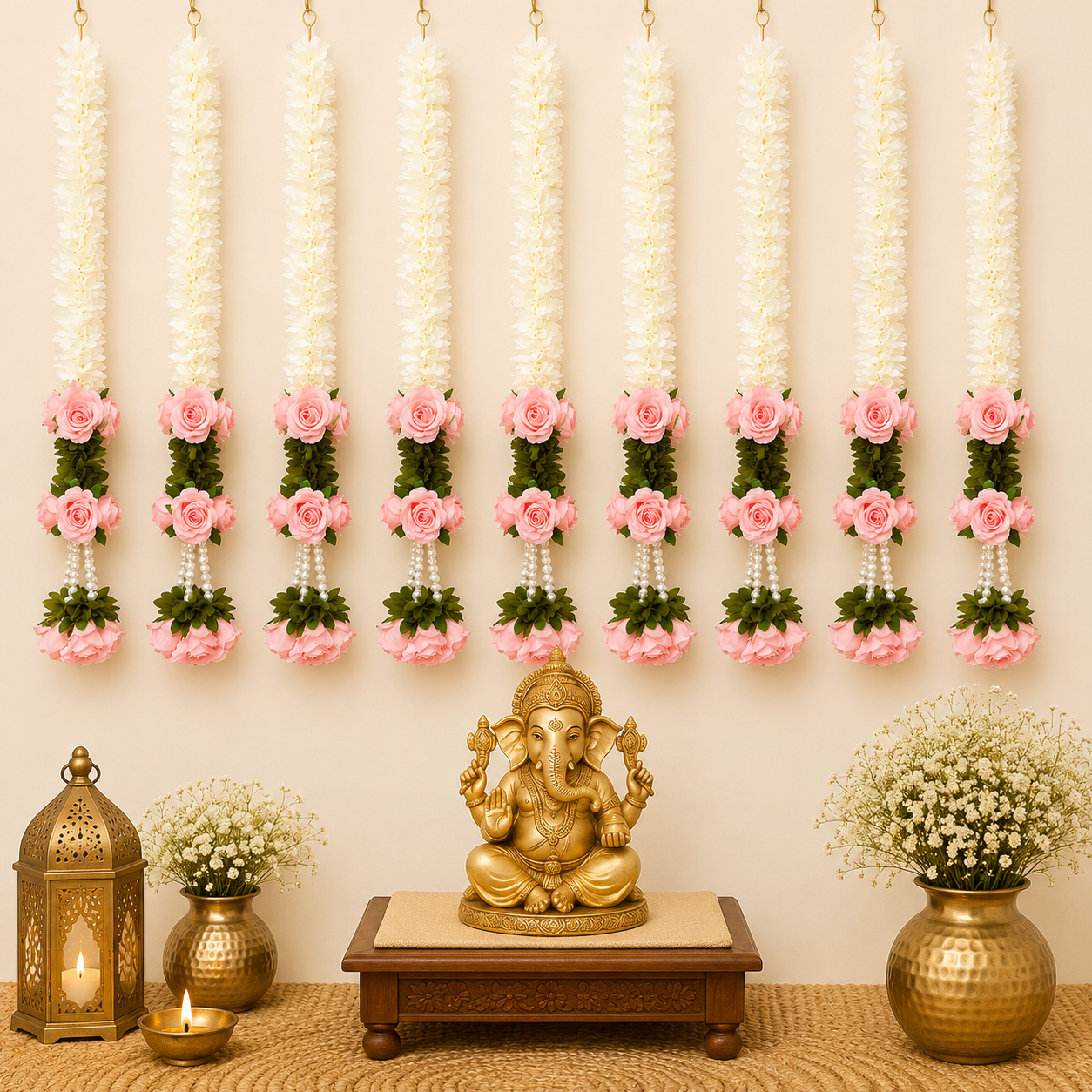 Pink Peach Rose Pearl Tassel Gajra String