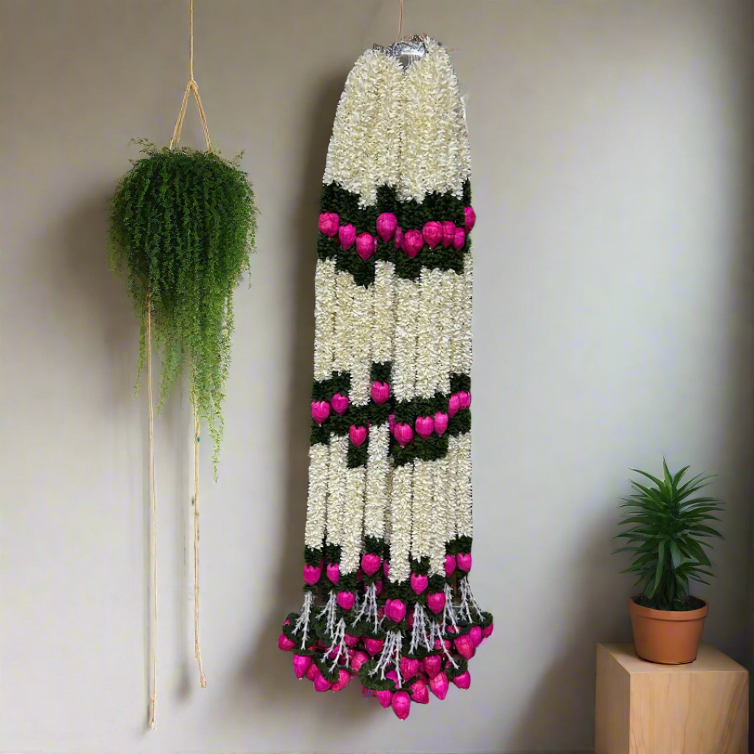 Lotus And Gajra Flower Strings : 5 ft (Pair)