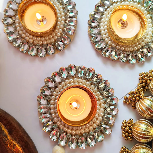 (Set Of 2) Diamond Patch Diya