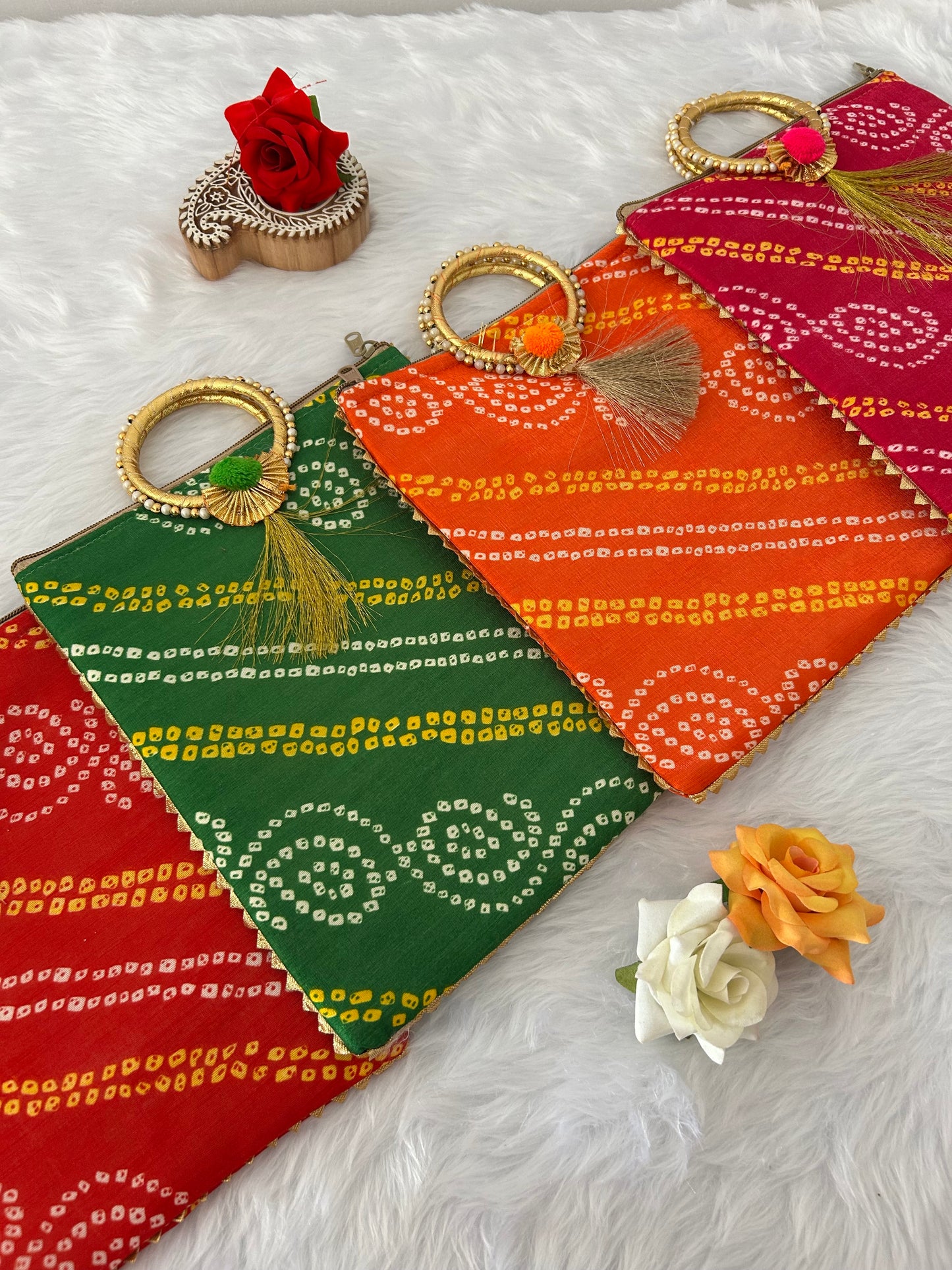 Traditional Bandhej Gifting Bag 10*8 Inch Return Gift Bag for Wedding, Haldi, Mehandi, Festive Gifting