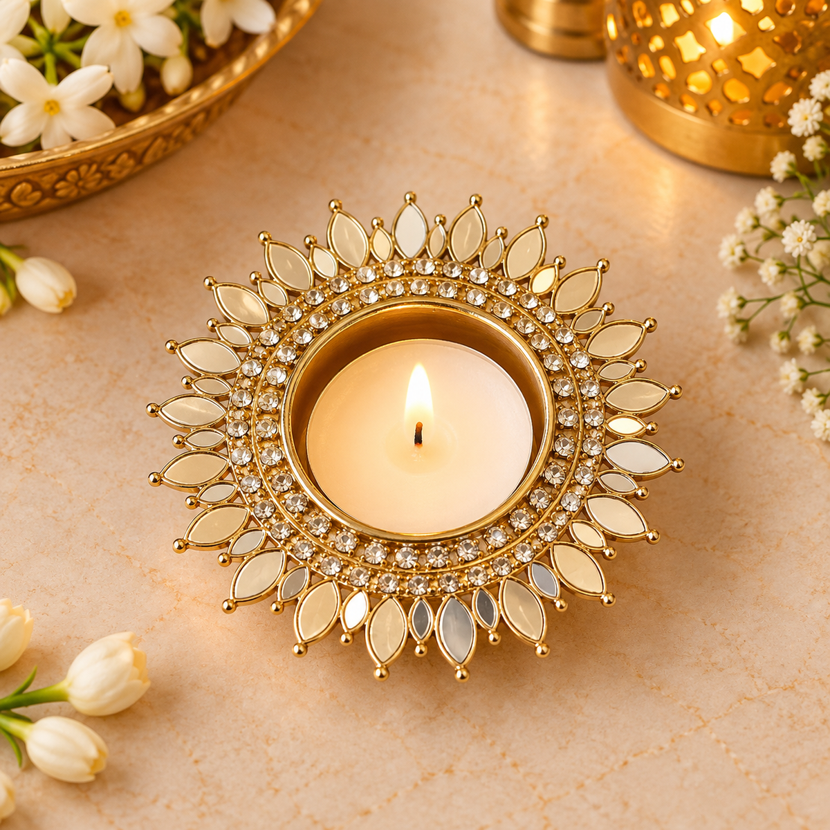 Round Shape Mirror Tea Light (Set Of 2)