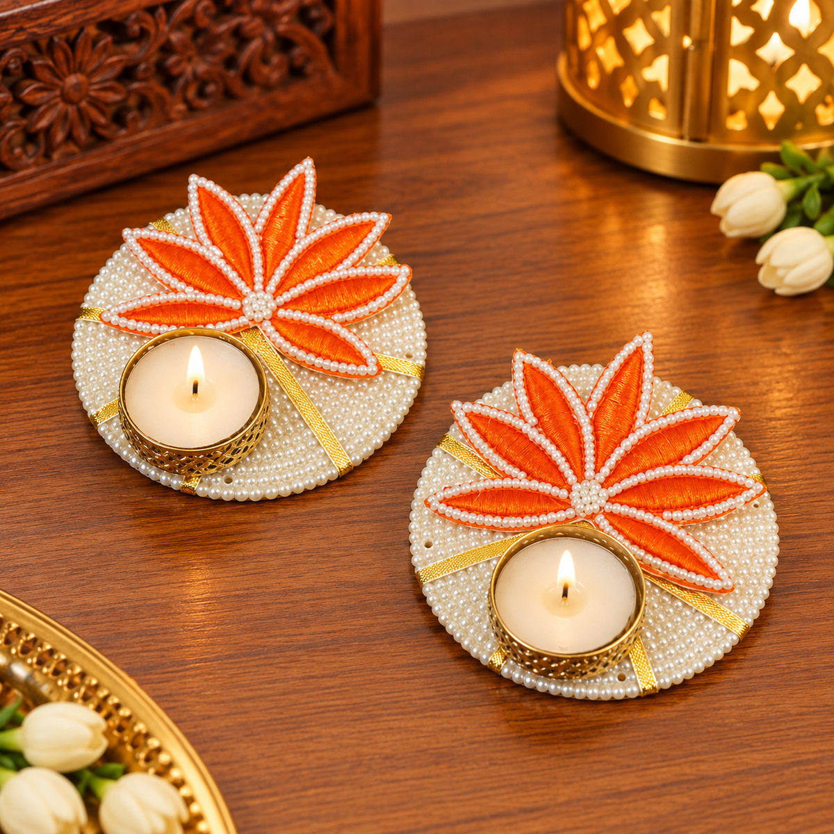 Kamal Shree Orange Diya (Set of 2) | Decorative Diwali Diyas