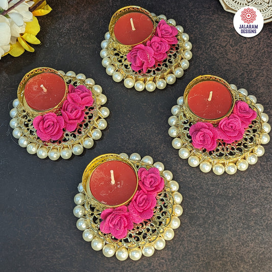 (Set Of 2) Pearl Bangle And Flower Tea Light Holder