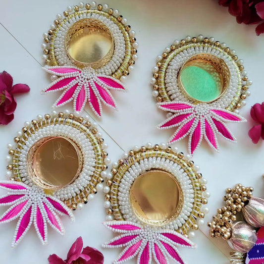 (Set Of 2) Pink Lotus Pearl Bangle Tea Light Holder