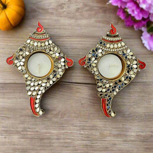 (Single) Metal Shankh Shape Mirror Tea Light