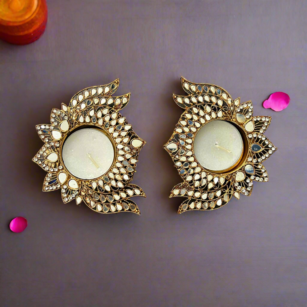 (Single) Metal Lotus Shape Mirror Tea Light