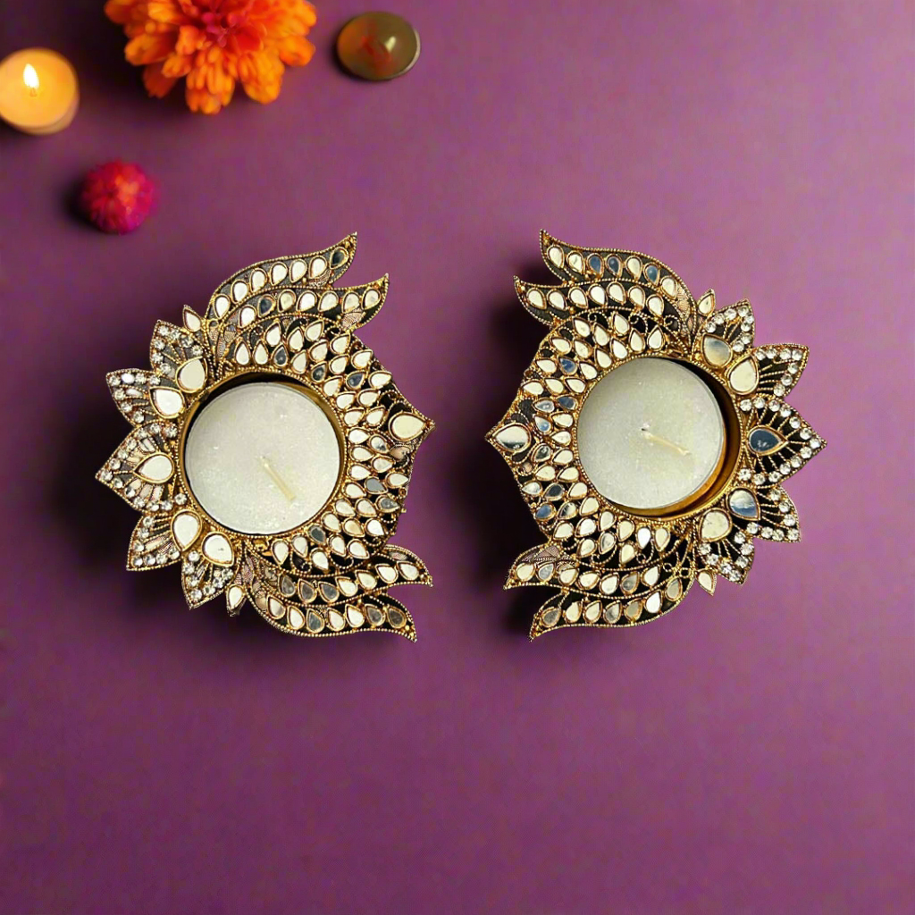(Single) Metal Lotus Shape Mirror Tea Light