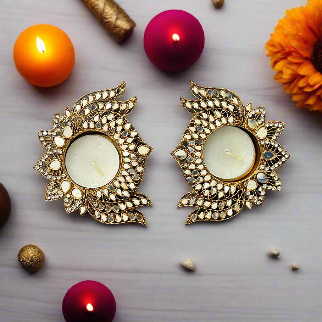(Single) Metal Lotus Shape Mirror Tea Light