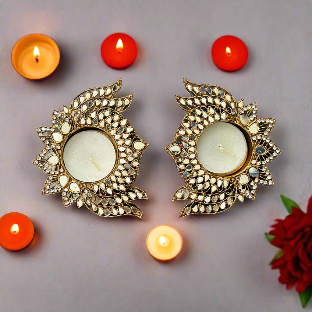 (Single) Metal Lotus Shape Mirror Tea Light