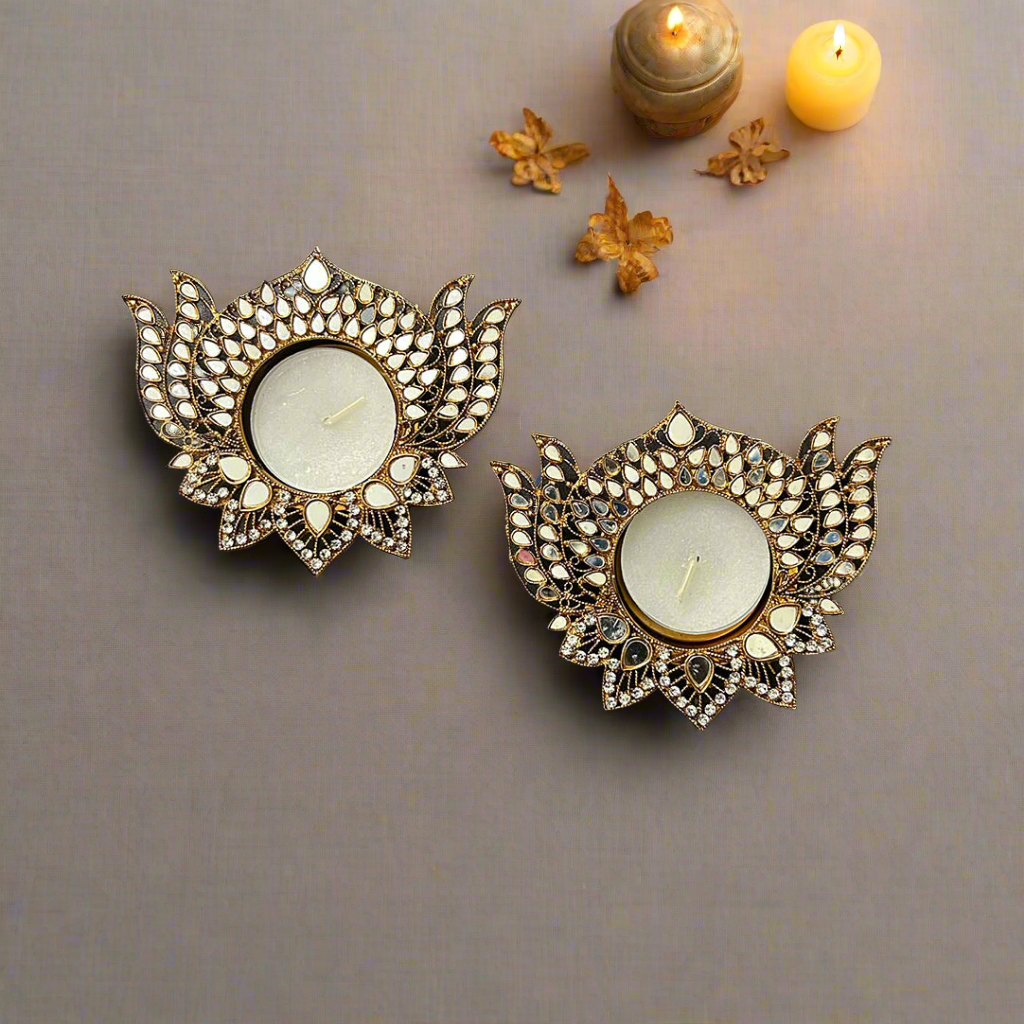 (Single) Metal Lotus Shape Mirror Tea Light