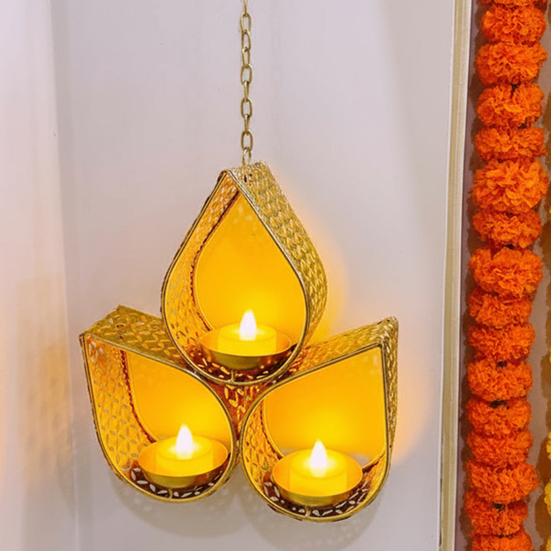 Ashoka Tea Light Hanging with 3 Diya Holders – Festive & Wedding Decor