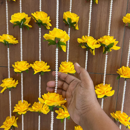 Yellow Rose and White Pearl Decorative Garland/Stream for Ganesh,Navratra, Diwali and Other Festivals and Occasions