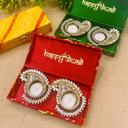 Diwali Hamper | Paisley Shape Mirror Diya Gift Set | Festive Gifting & Pooja Favors