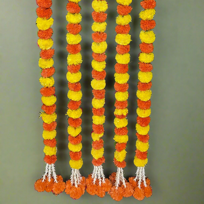 Orange - Yellow Marigold With Rajnigandha Tassel Dangler