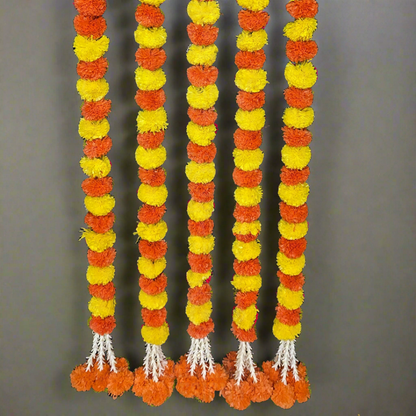 Orange - Yellow Marigold With Rajnigandha Tassel Dangler